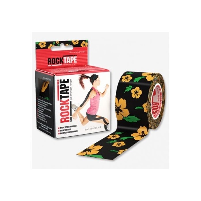 RockTape - kineziologická tejpovací páska - černá, s oranžovou kytičkou